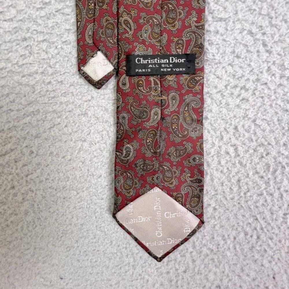 CHRISTIAN DIOR MENS SILK TIE RED PAISLEY - Picture 2 of 4